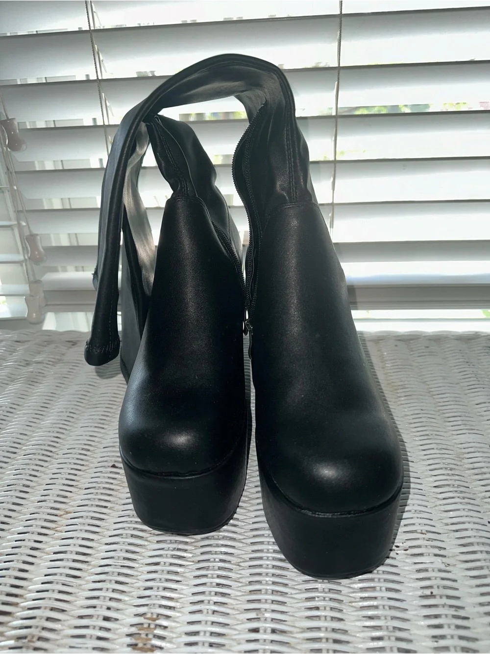 Black Platform Wedge Knee-High Boots - Women